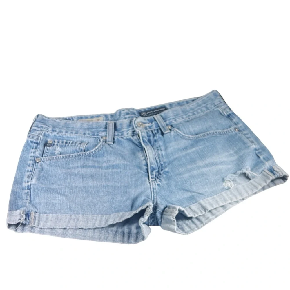 Adriano Goldschmied Womens The Pixie Roll Up Short Light Blue Distressed‎ EUC